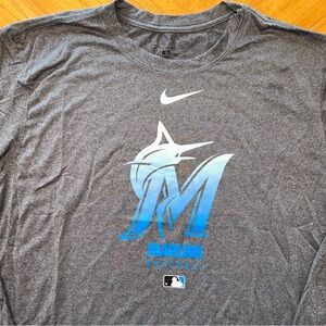 Nike Miami Marlins Authentic Collection Long Sleeve Dri Fit Shirt Size L Gray